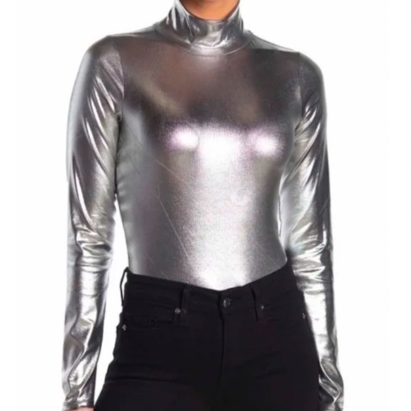 AFRM x Nordstrom Liquid Silver Metallic Bodysuit. NWT. Size M. - Picture 1 of 6